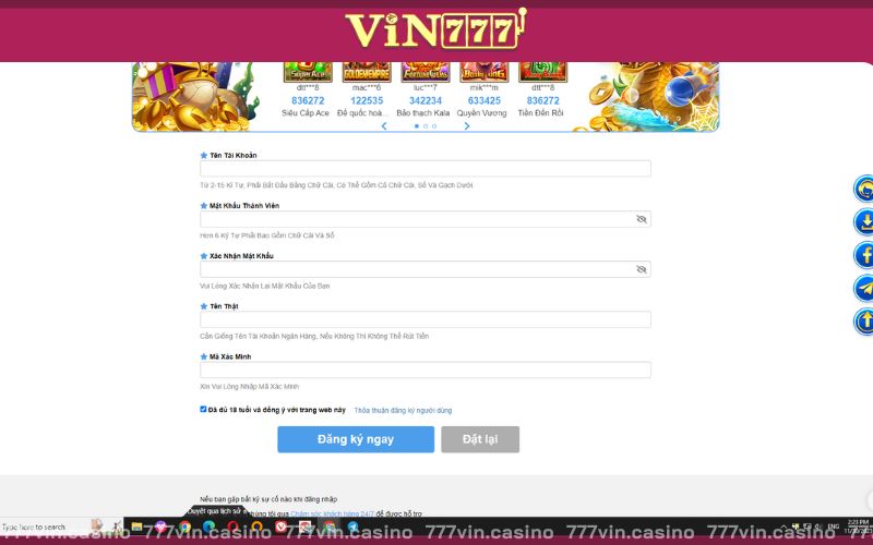 Đăng ký và đăng nhập tài khoản VIN777 để chơi sâm lốc